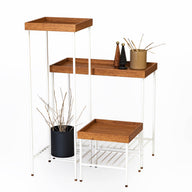 Masif Ahşap Yan Sehpa / Saksılık Set– EDGE Serisi, Metal Ayaklı