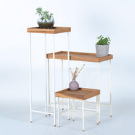Masif Ahşap Yan Sehpa / Saksılık Set– EDGE Serisi, Metal Ayaklı