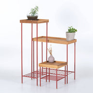 Masif Ahşap Yan Sehpa / Saksılık Set– EDGE Serisi, Metal Ayaklı