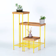 Masif Ahşap Yan Sehpa / Saksılık Set– EDGE Serisi, Metal Ayaklı