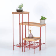 Masif Ahşap Yan Sehpa / Saksılık Set– EDGE Serisi, Metal Ayaklı