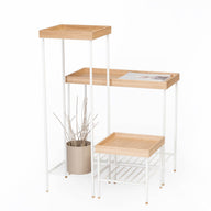 Masif Ahşap Yan Sehpa / Saksılık Set– EDGE Serisi, Metal Ayaklı