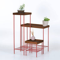 Masif Ahşap Yan Sehpa / Saksılık Set– EDGE Serisi, Metal Ayaklı
