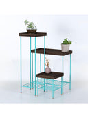 Masif Ahşap Yan Sehpa / Saksılık Set– EDGE Serisi, Metal Ayaklı