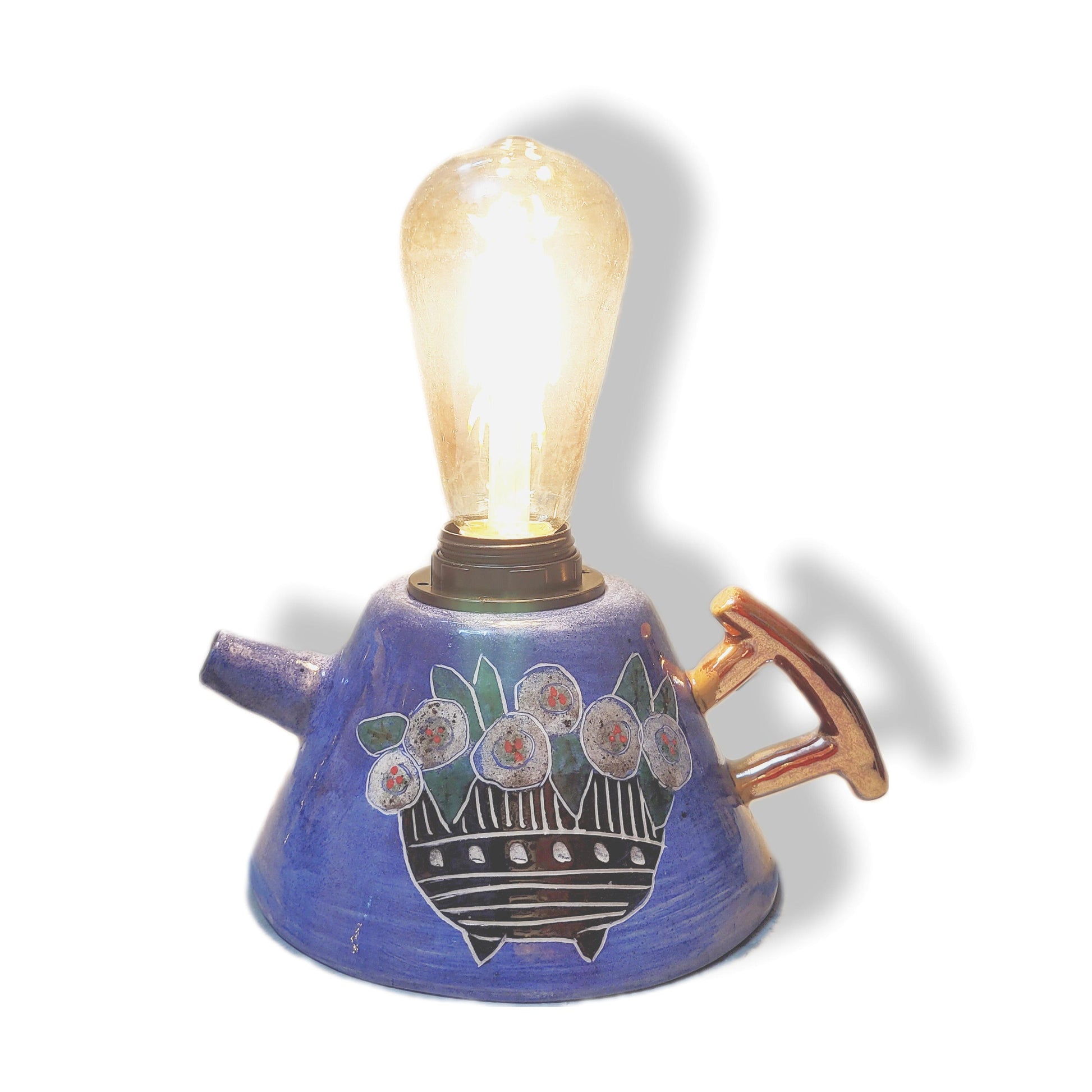 Mavi Çiçekli Çaydanlık Formlu Abajur