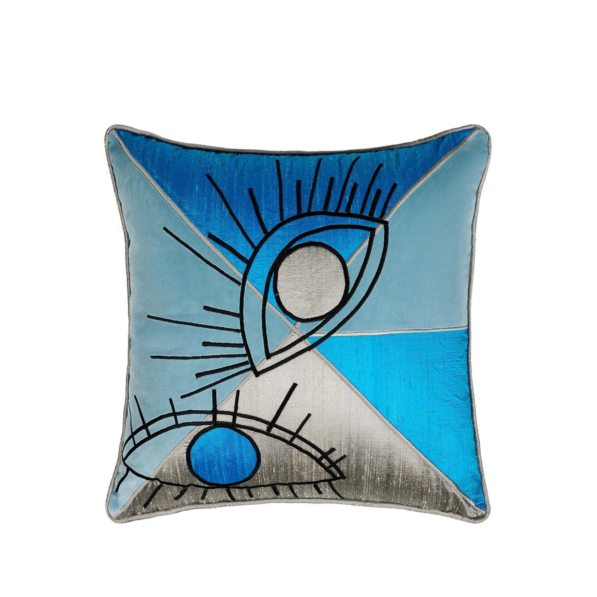 Mavi İpek Gözler Piko Detaylı Kırlent