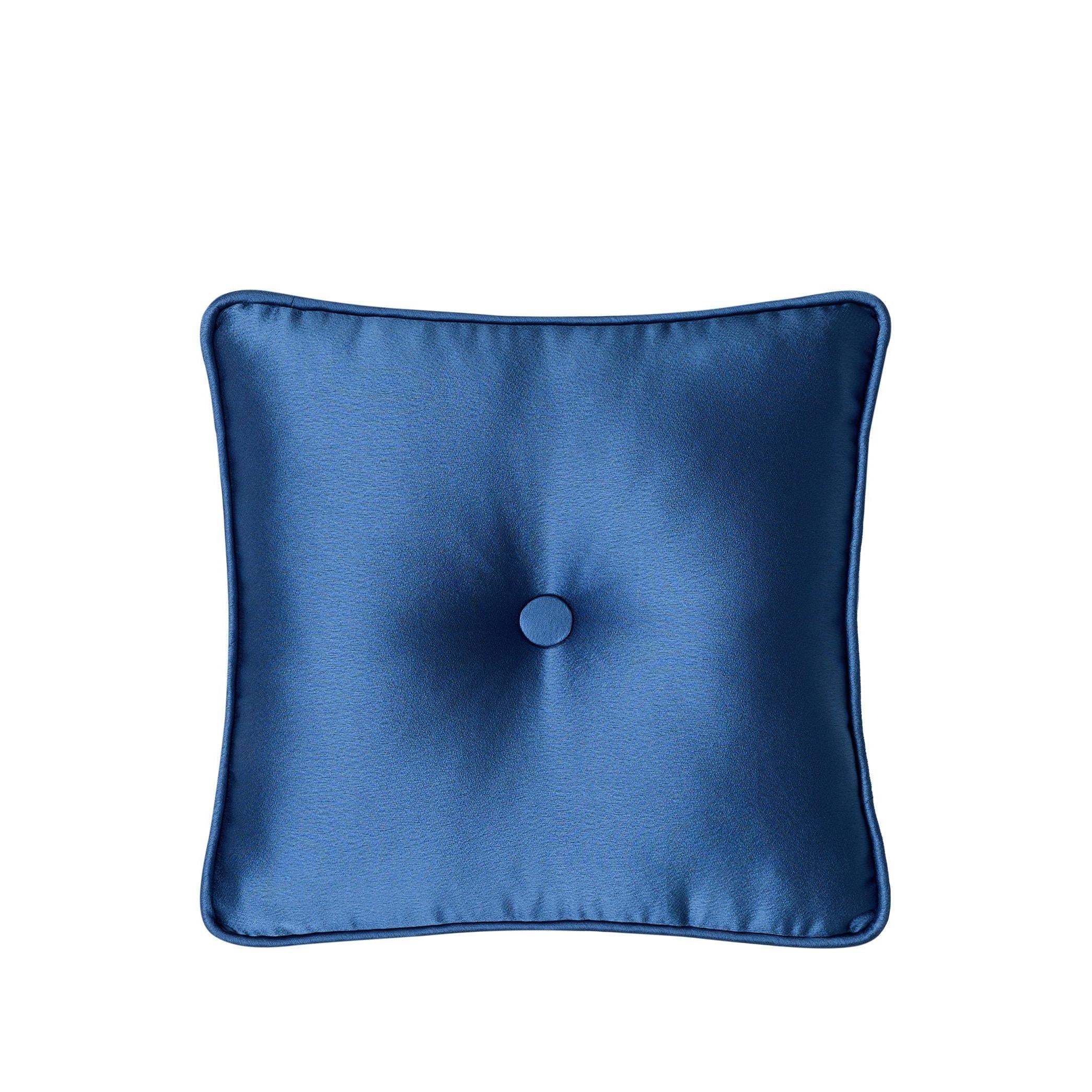 Mavi Saten Düğme Detaylı Kare Kırlent