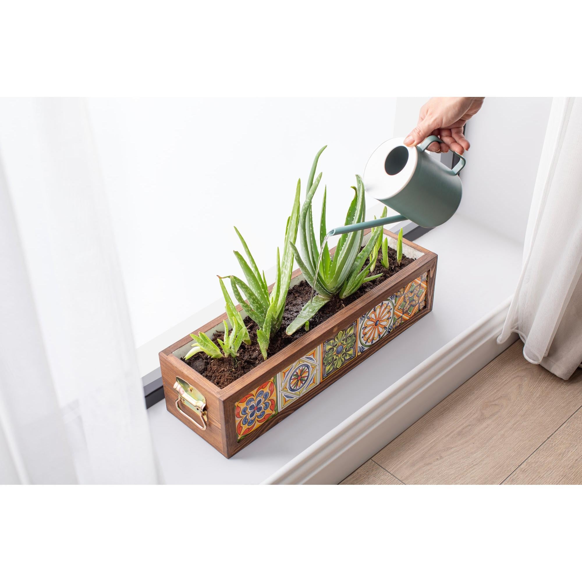 Meksika Çinili Ahşap Saksı – 5 Çinili