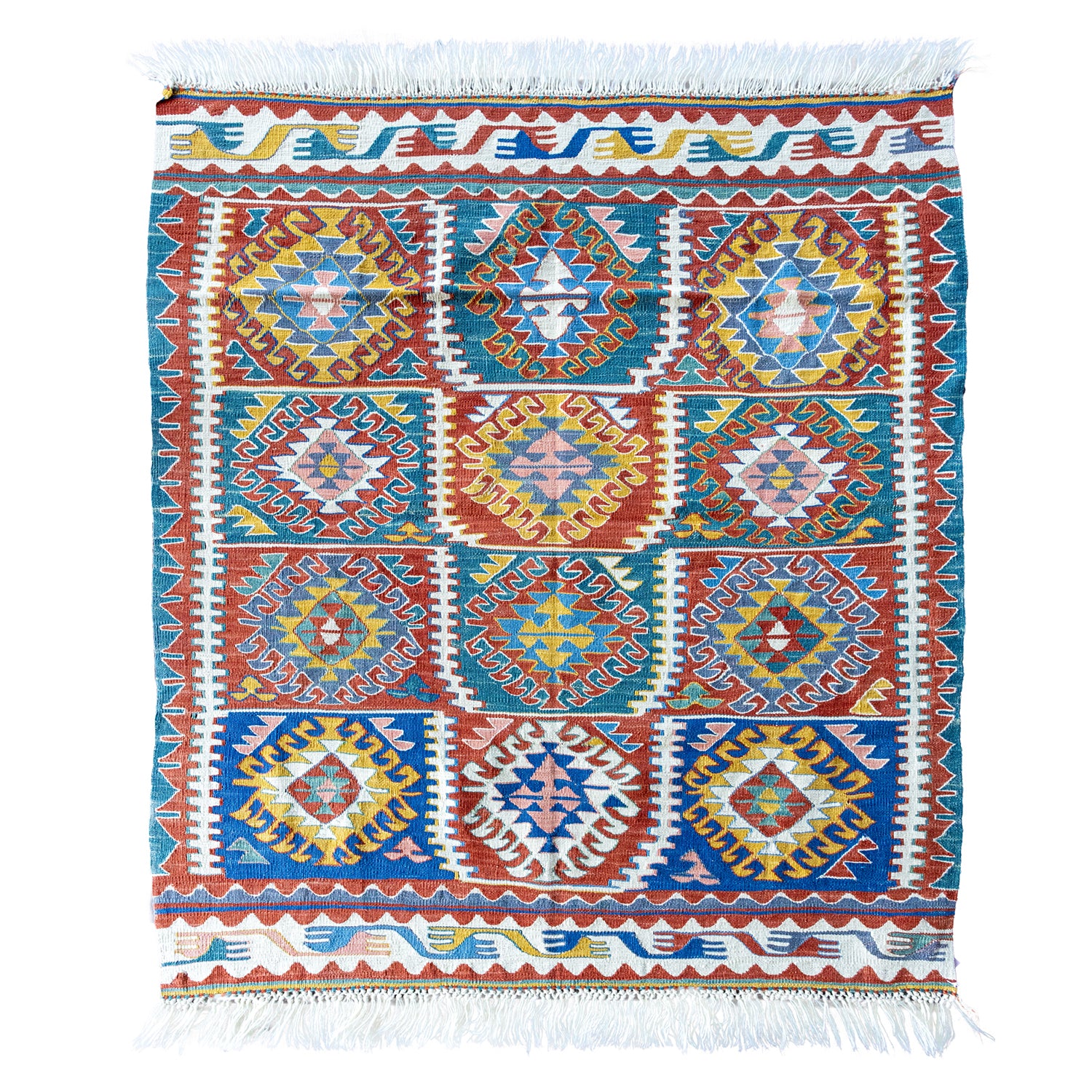Mimoza Etnik Desenli El Dokuma Yün Kavak Kilim 111X125 Cm
