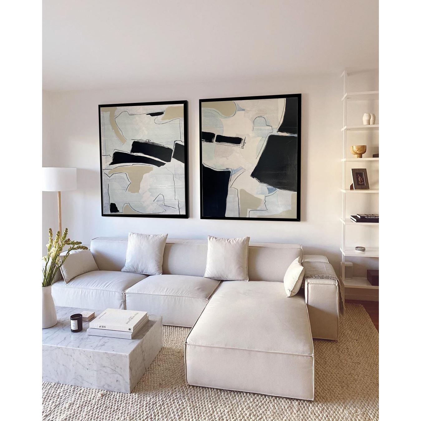 Mono Blocks Kanvas Üzeri Akrilik El Yapımı 2'li Tablo Seti