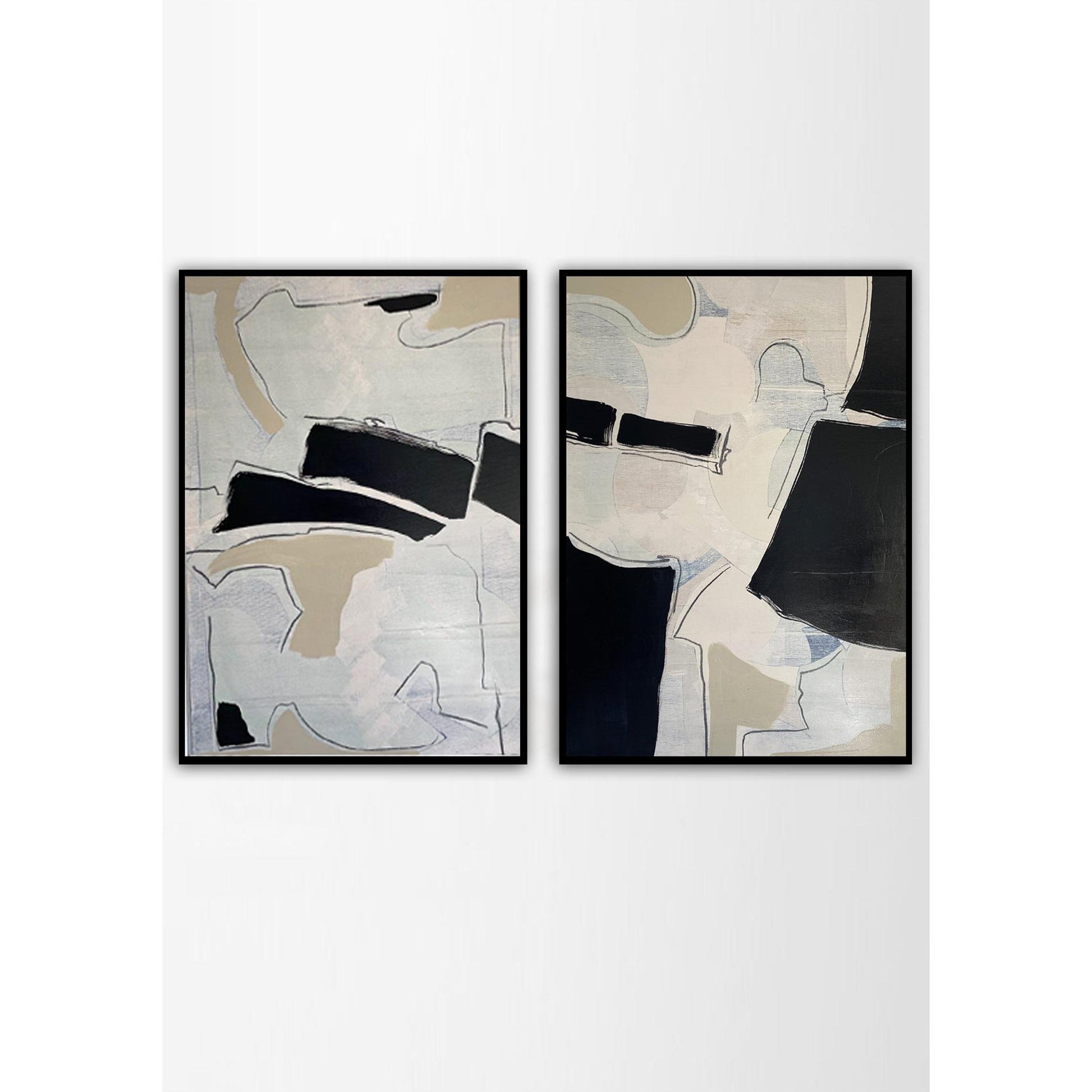 Mono Blocks Kanvas Üzeri Akrilik El Yapımı 2'li Tablo Seti