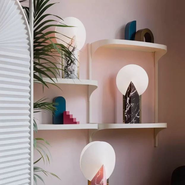 Moon Beyaz Mermer Desenli Masa Lambası