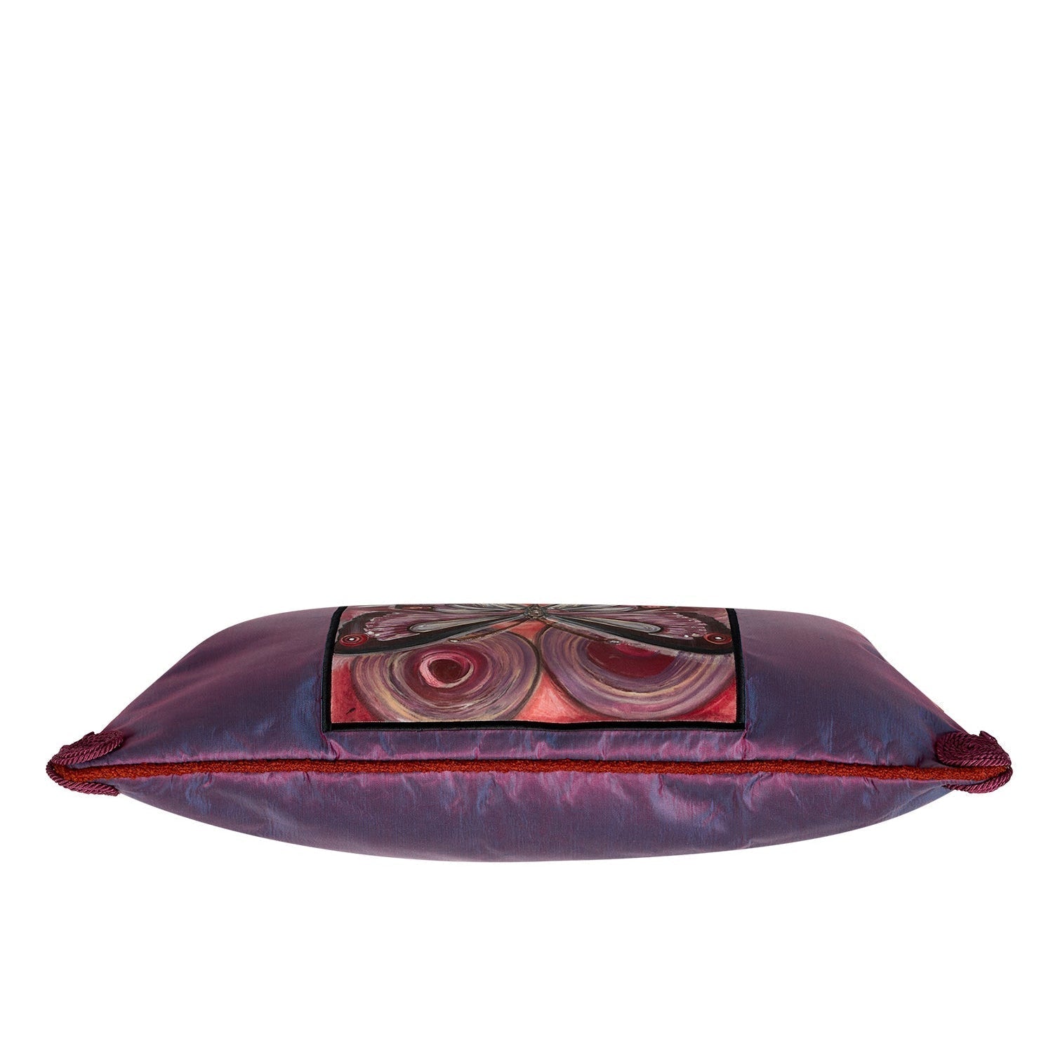 Mor İpek Degrade El Boyaması Kelebek Aplikeli Kırlent