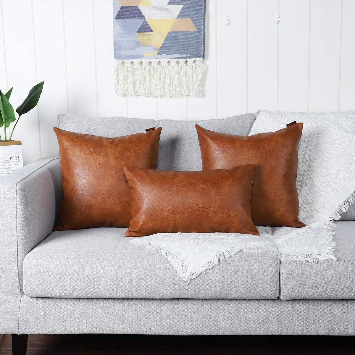 Mossel Taba Deri Düz Kırlent