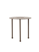 Motif Detaylı Yuvarlak Metal Kahverengi Yan Sehpa