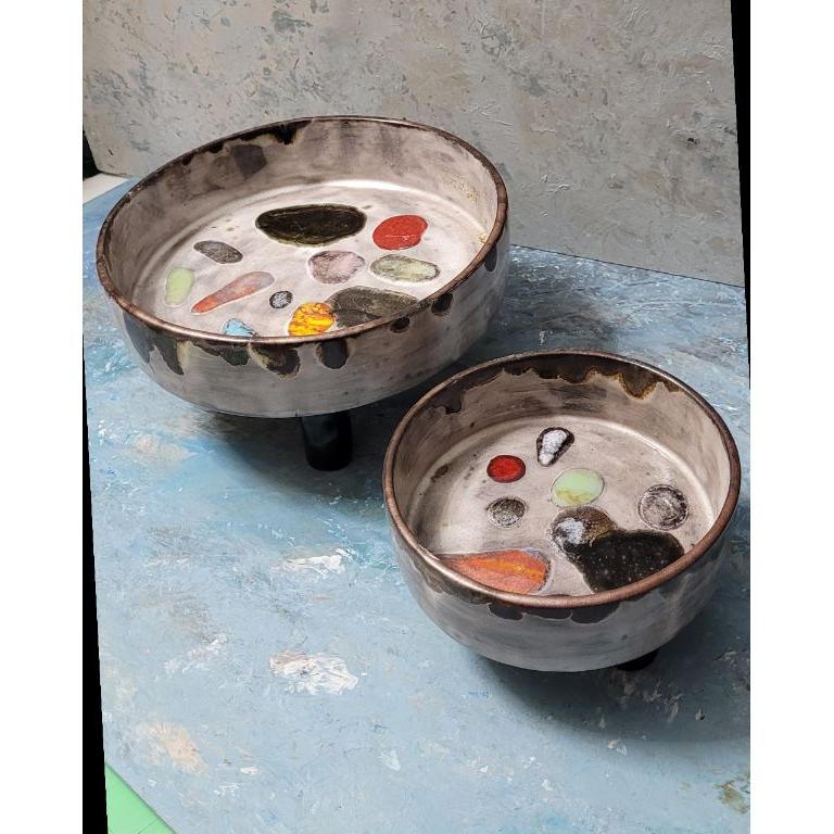 Murano Cam Zeminli, Ayaklı Seramik Kase Seti