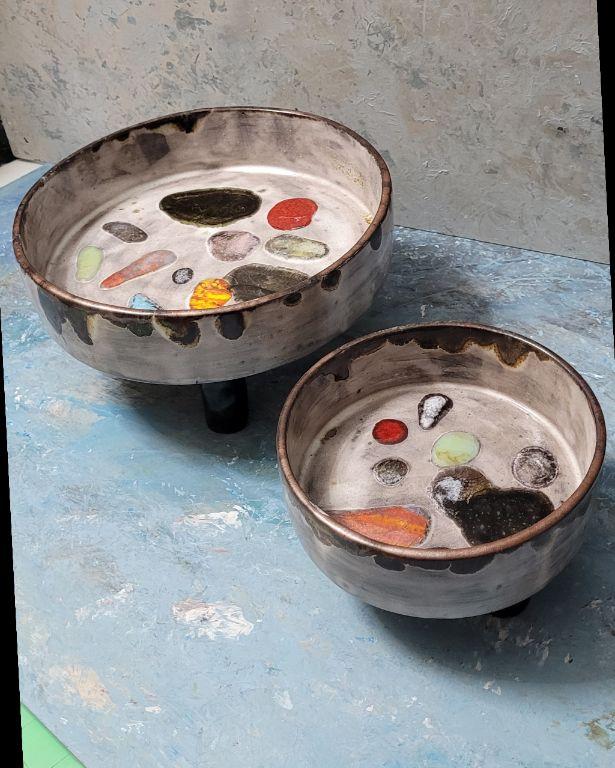 Murano Cam Zeminli, Ayaklı Seramik Kase Seti