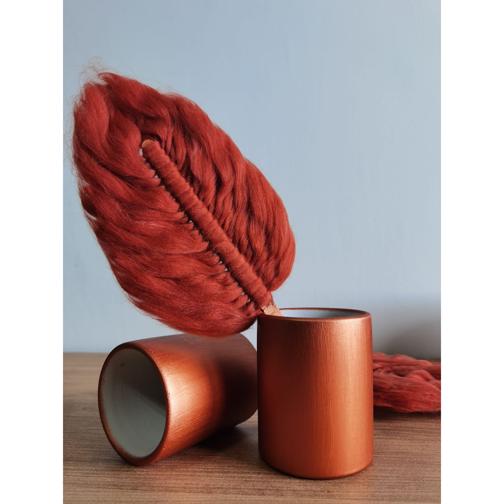 Natural TasarımYapraklı İkili Dekoratif Beton Saksı Seti (Bakır)