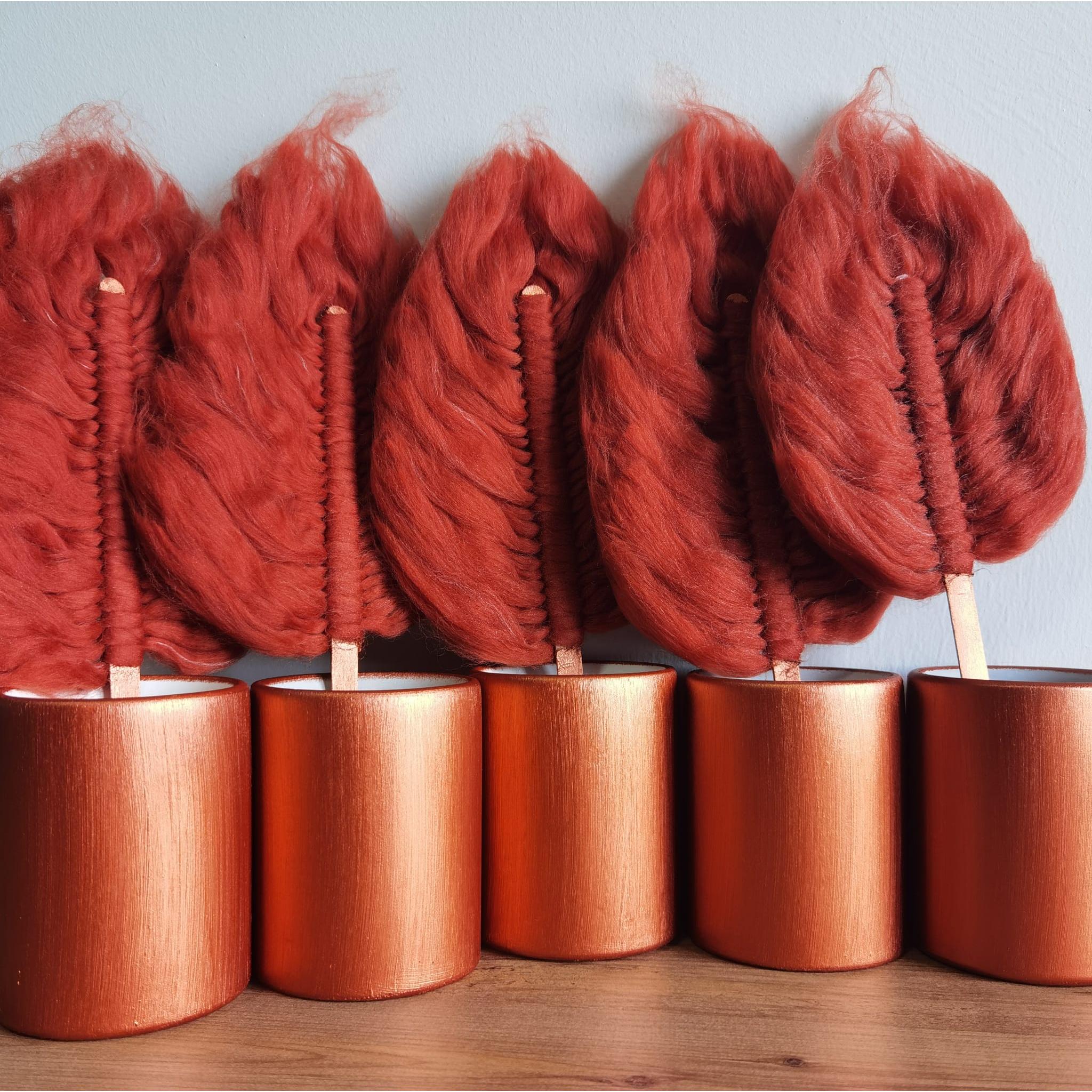 Natural TasarımYapraklı İkili Dekoratif Beton Saksı Seti (Bakır)