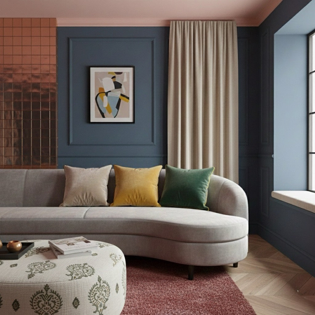 Noble, Renkli Biyeli Yumuşak Kadife Kırlent Kılıfı