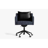 Papillonne Ofis Sandalyesi Tekerlekli-Ofis Sandalyesi-Lagu-Mavi Keten Dokulu-Siyah-Siyah Suni Deri-NowShopFun
