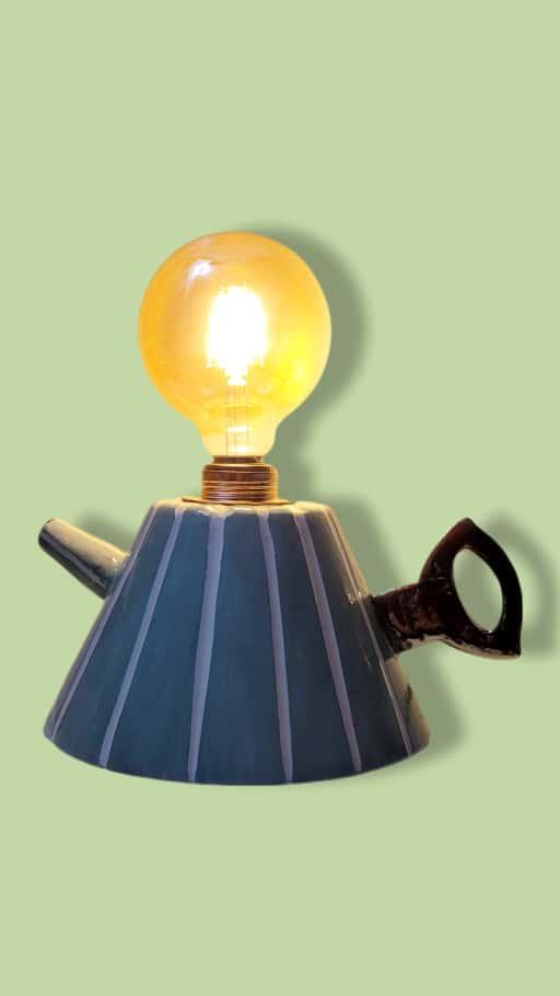 Pastel Yeşil Çizgili Çaydanlık Formlu Aydınlatma Abajur