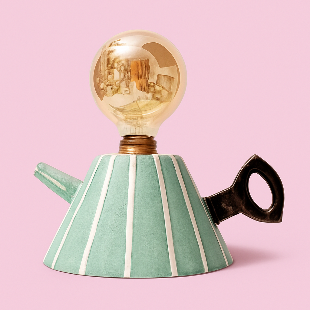 Pastel Yeşil Çizgili Çaydanlık Formlu Aydınlatma Abajur