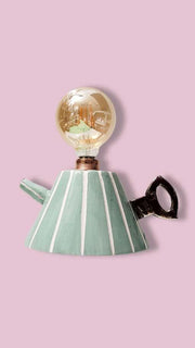 Pastel Yeşil Çizgili Çaydanlık Formlu Aydınlatma Abajur