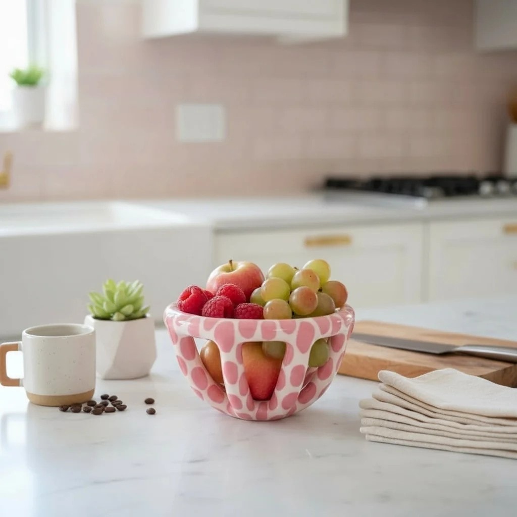 Pembe Benekli Mini Seramik Sepet