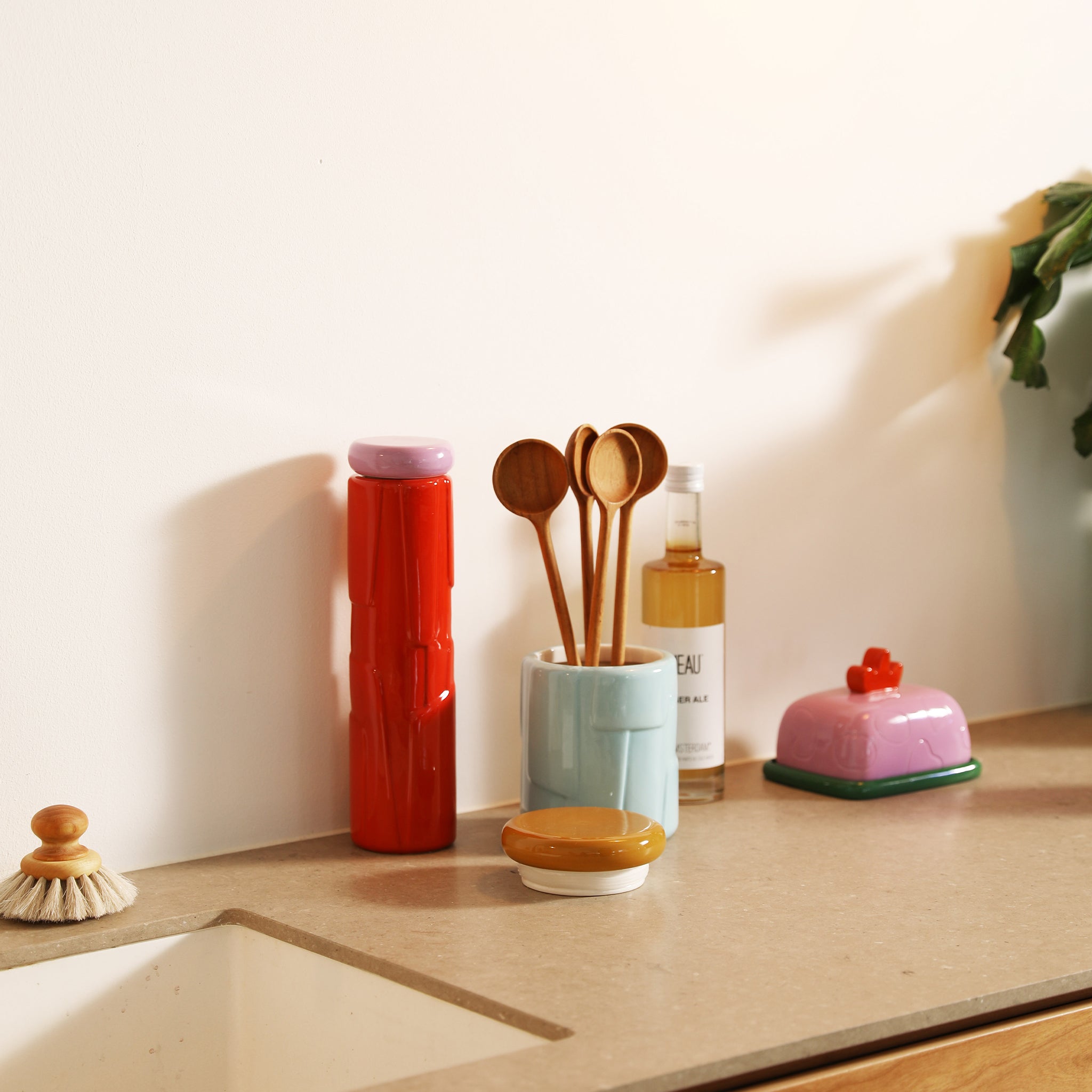 Pembe Desenli Kapaklı Tereyağ Tabağı