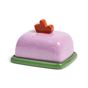 Pembe Desenli Kapaklı Tereyağ Tabağı