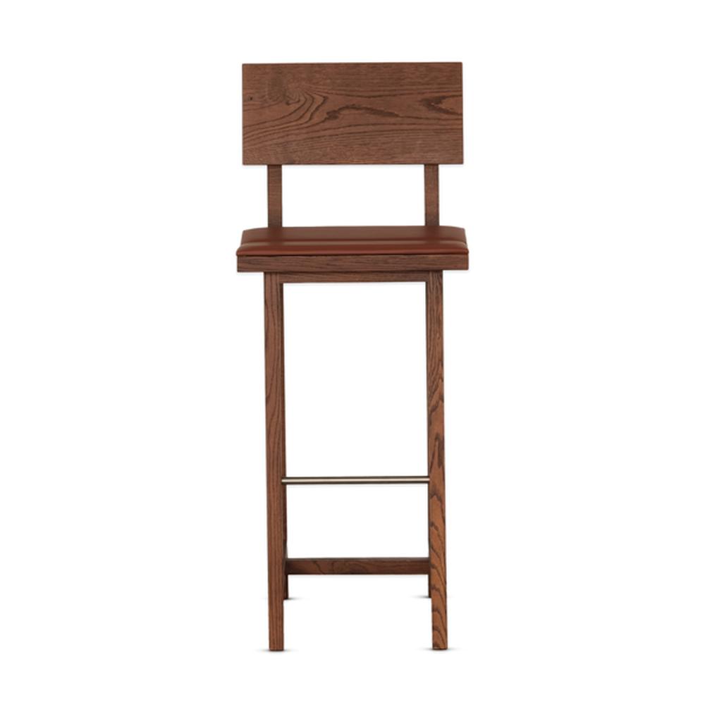 Pi Meşe Sırtlıklı Döşemeli Bar Sandalyesi Kahverengi