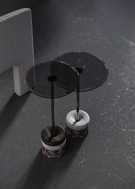 Polo Cam Tablalı Vişne Leylak Mermer Ayaklı 2'li Yan Sehpa Seti-Yan Sehpa-Lucenti Design-NowShopFun