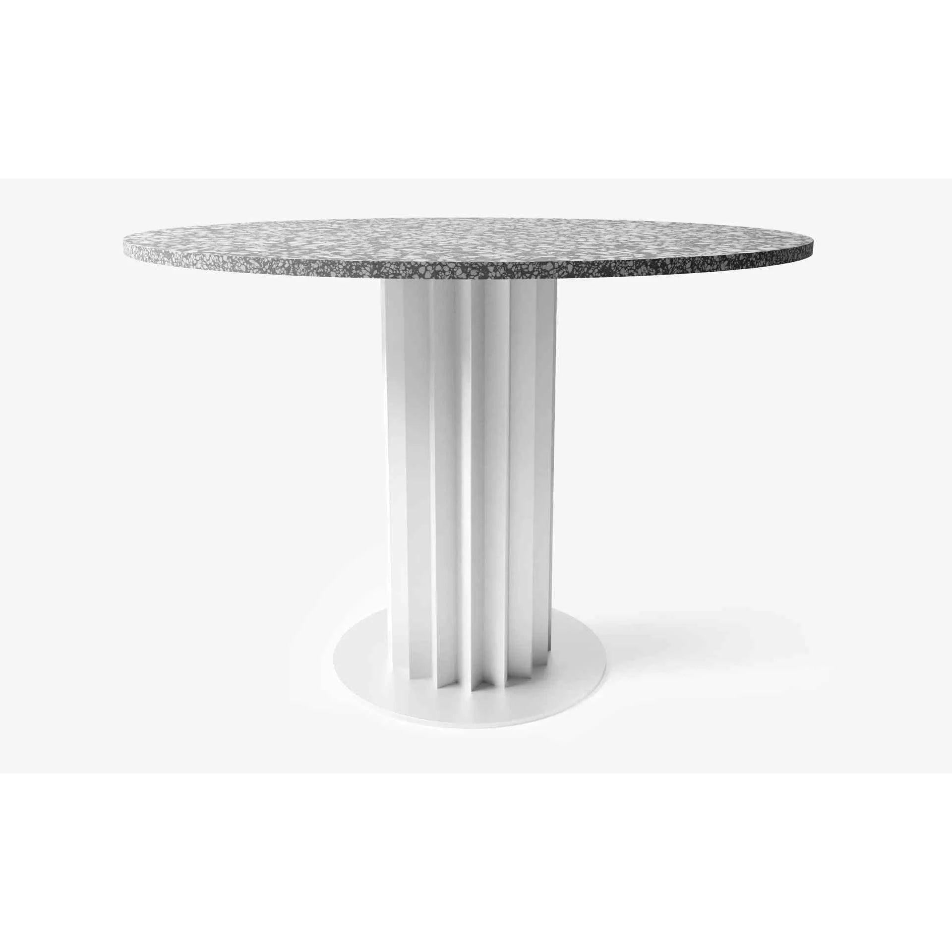 Recalled Yuvarlak Masa Beyaz Metal Terrazzo