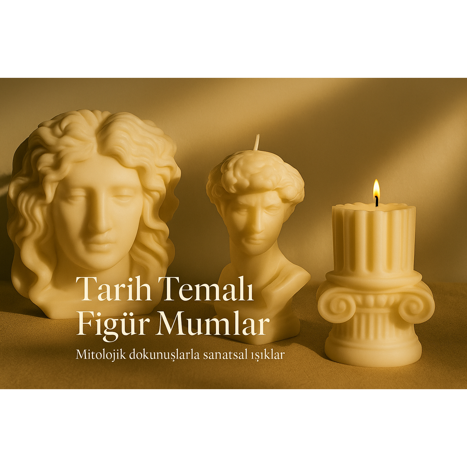 Roma Sütunu Figür Mum - El Yapımı Dekoratif Soya Mum - Tarih Temalı Koleksiyon