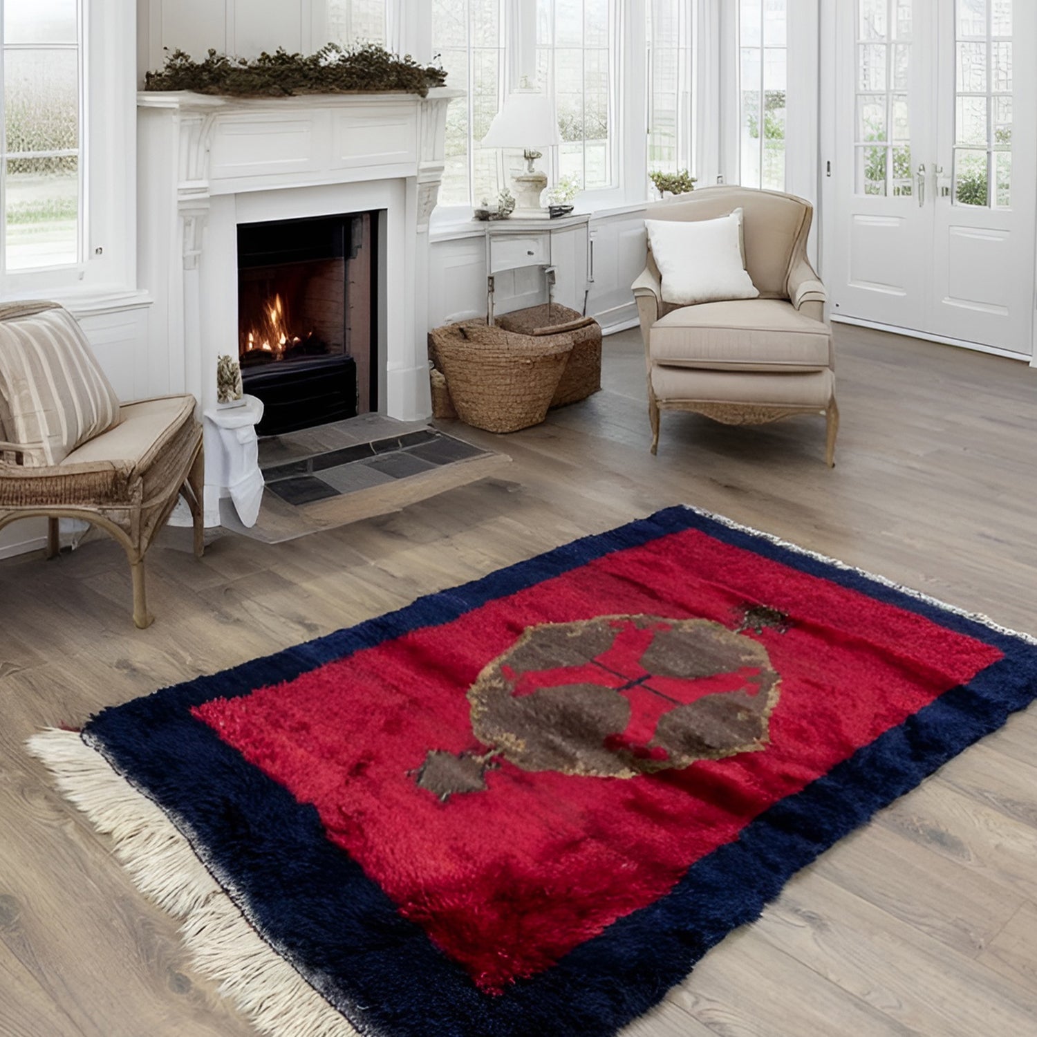 Ronte Shaggy Tarz İlkel Desenli Halı 108X172 Cm