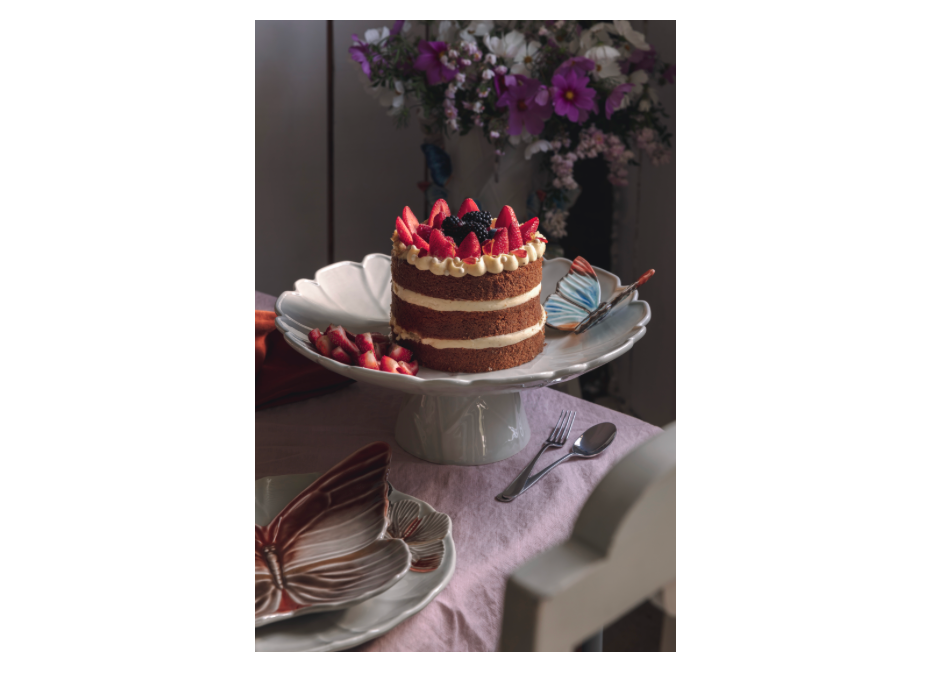 Cloudy Butterflies Beyaz Seramik Kek Standı