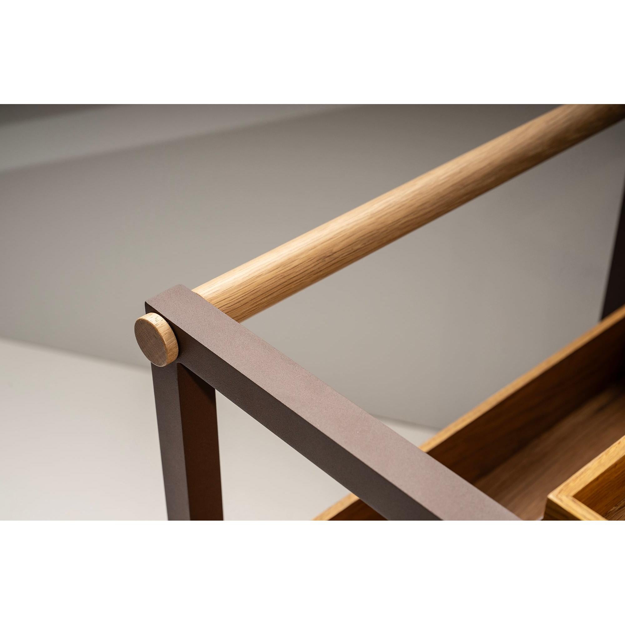 Sebastian Alüminyum Porselen Meşe Tepsili Servis Arabası