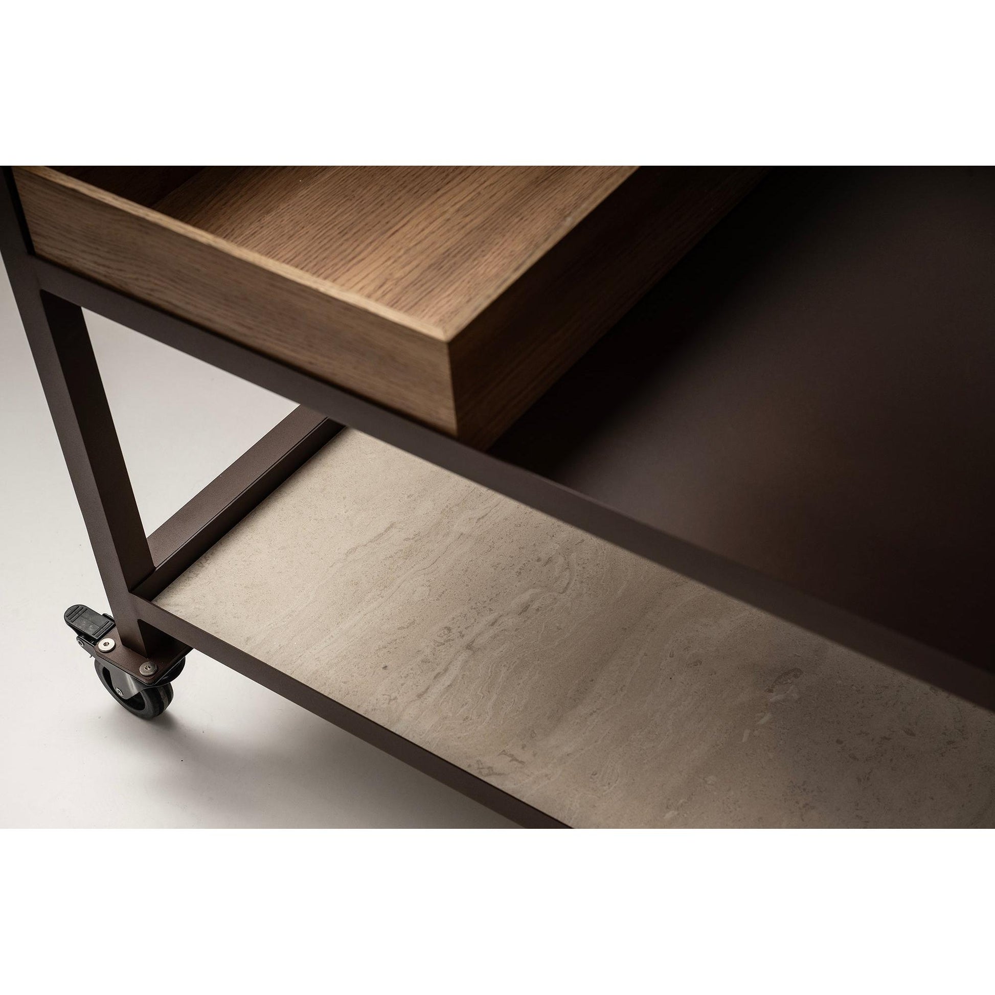 Sebastian Alüminyum Porselen Meşe Tepsili Servis Arabası