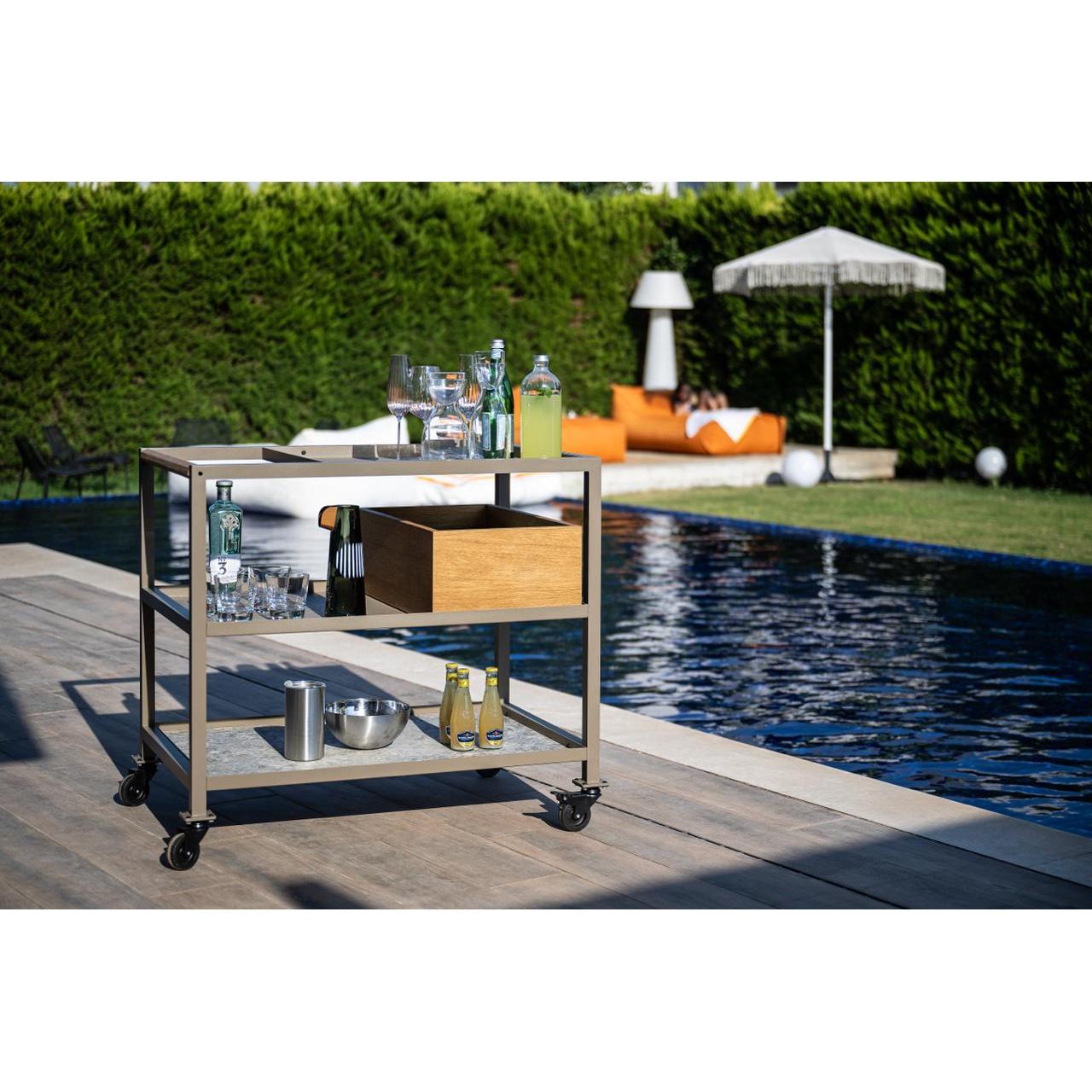 Sebastian Alüminyum Porselen Meşe Tepsili Servis Arabası