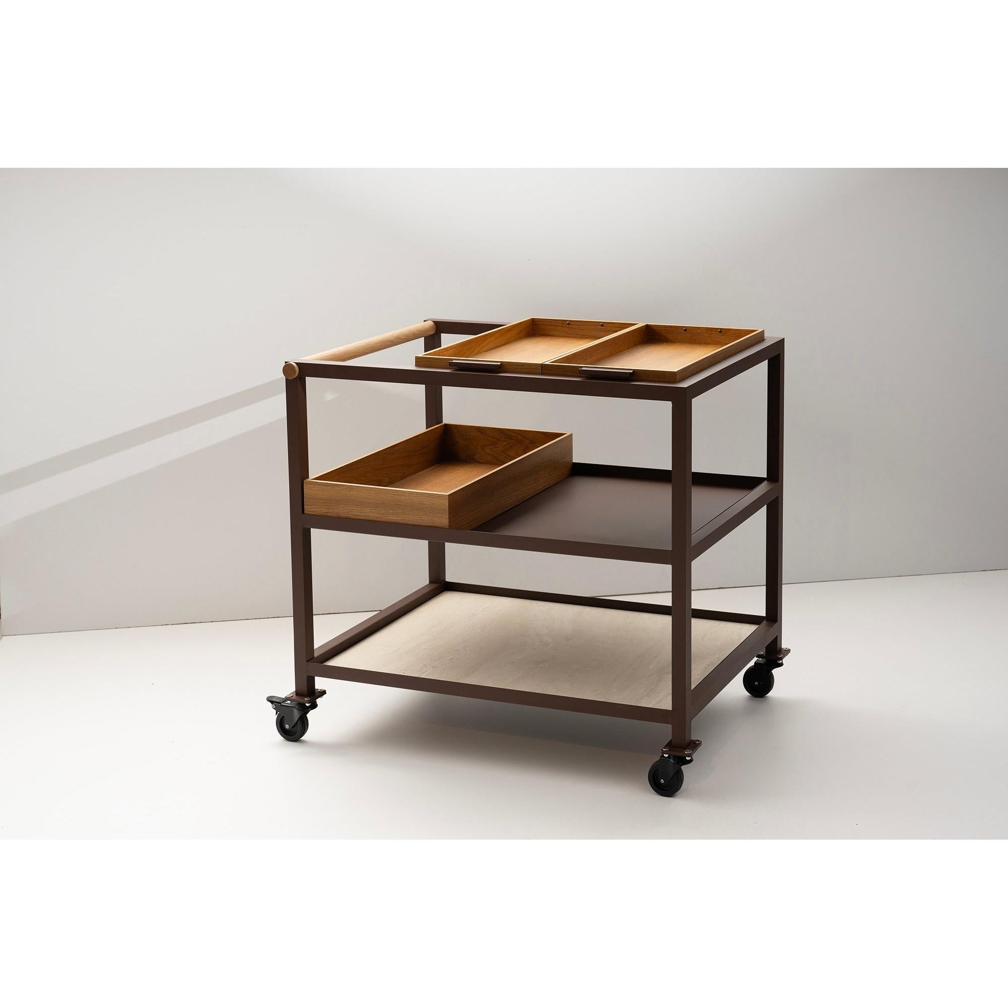 Sebastian Alüminyum Porselen Meşe Tepsili Servis Arabası