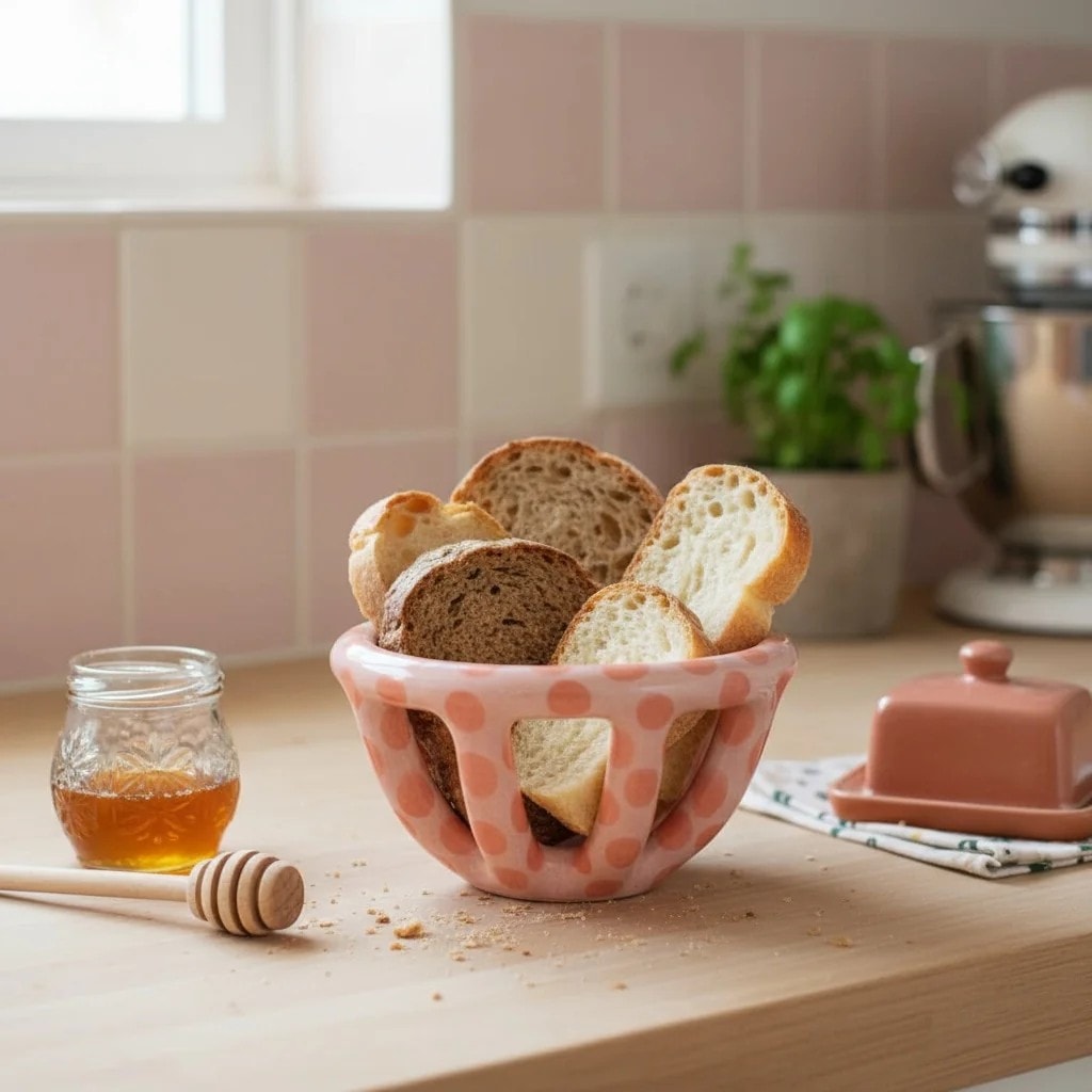 Şeftali-Pembe Benekli Mini Seramik Sepet