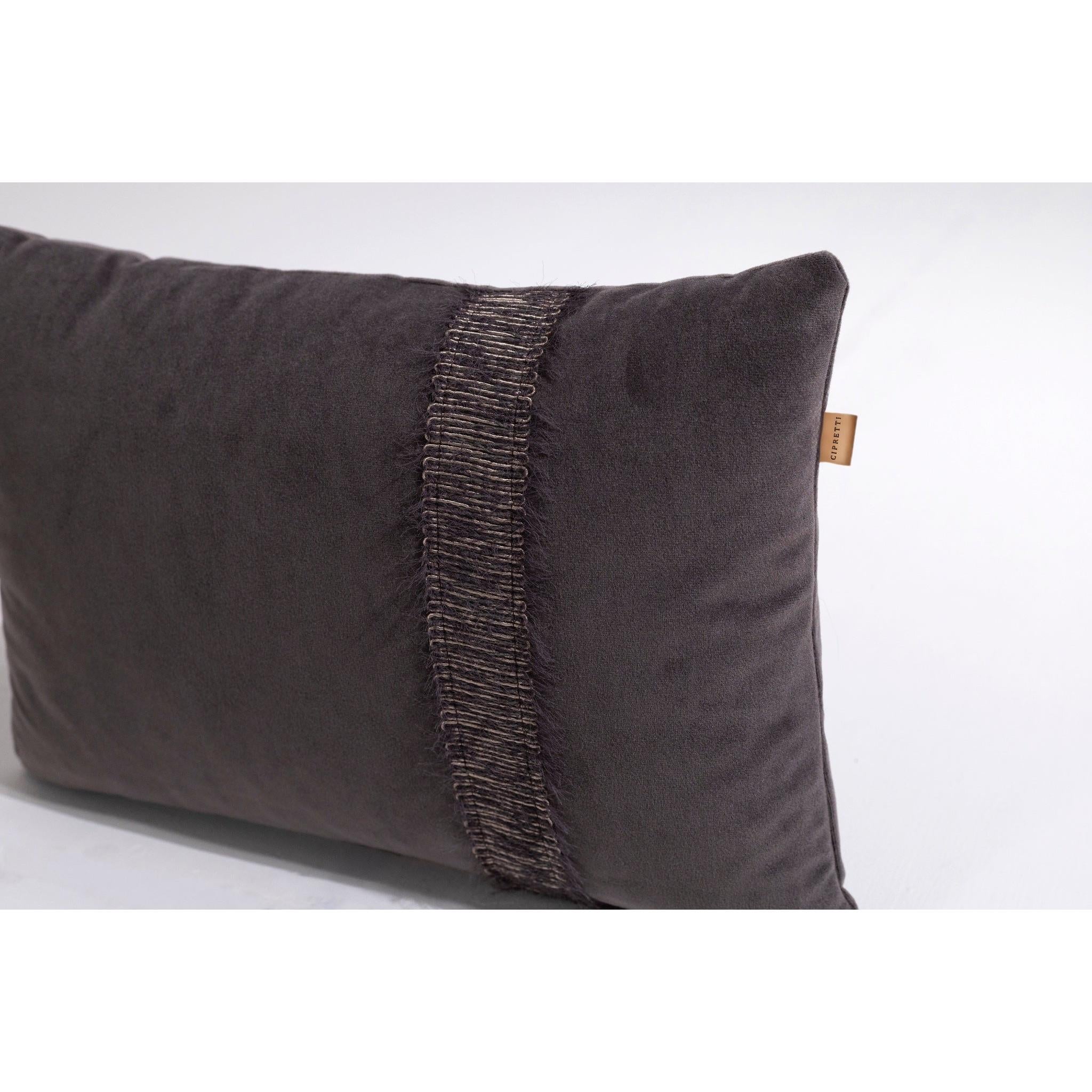 Şerit Detaylı Antrasit Kadife Kırlent