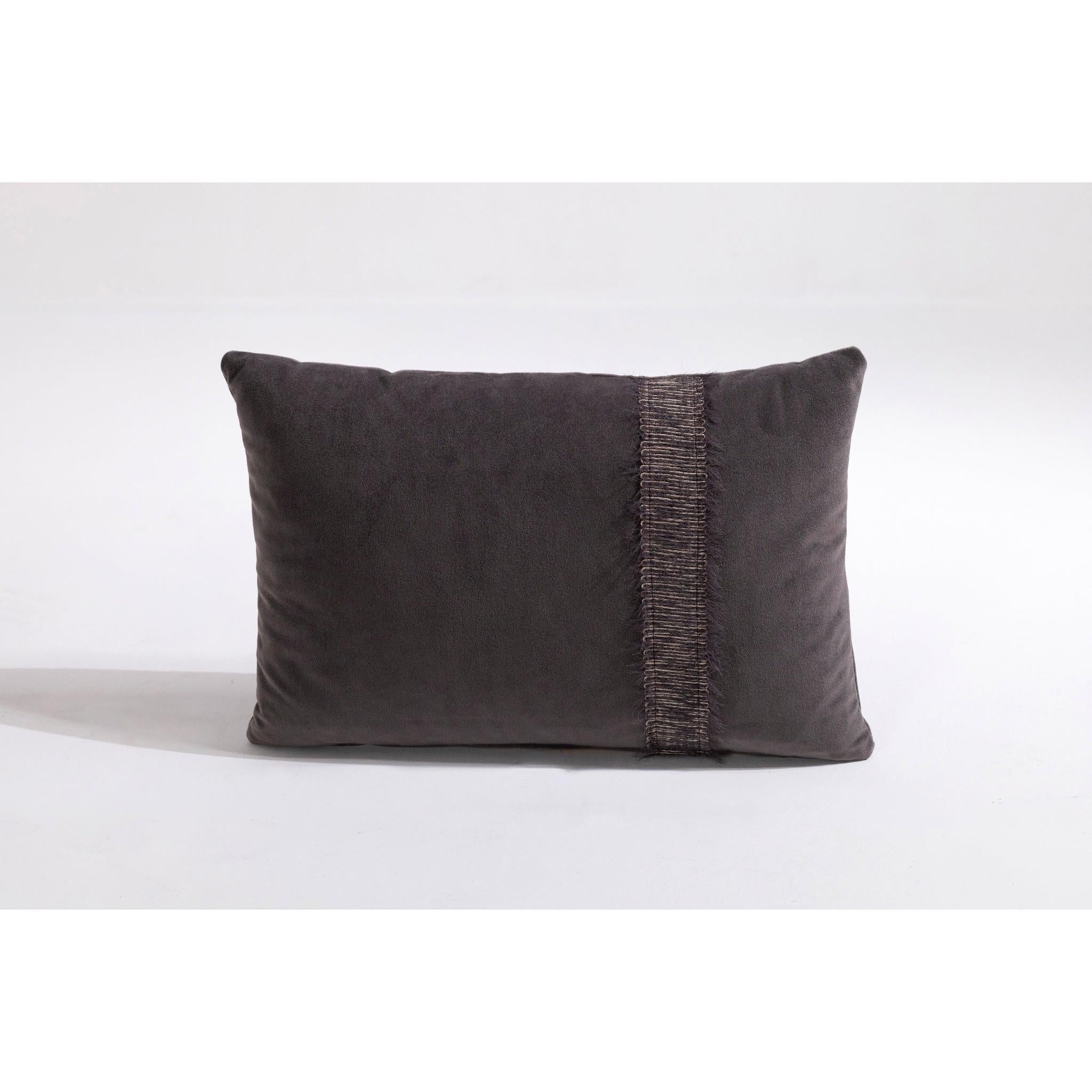 Şerit Detaylı Antrasit Kadife Kırlent