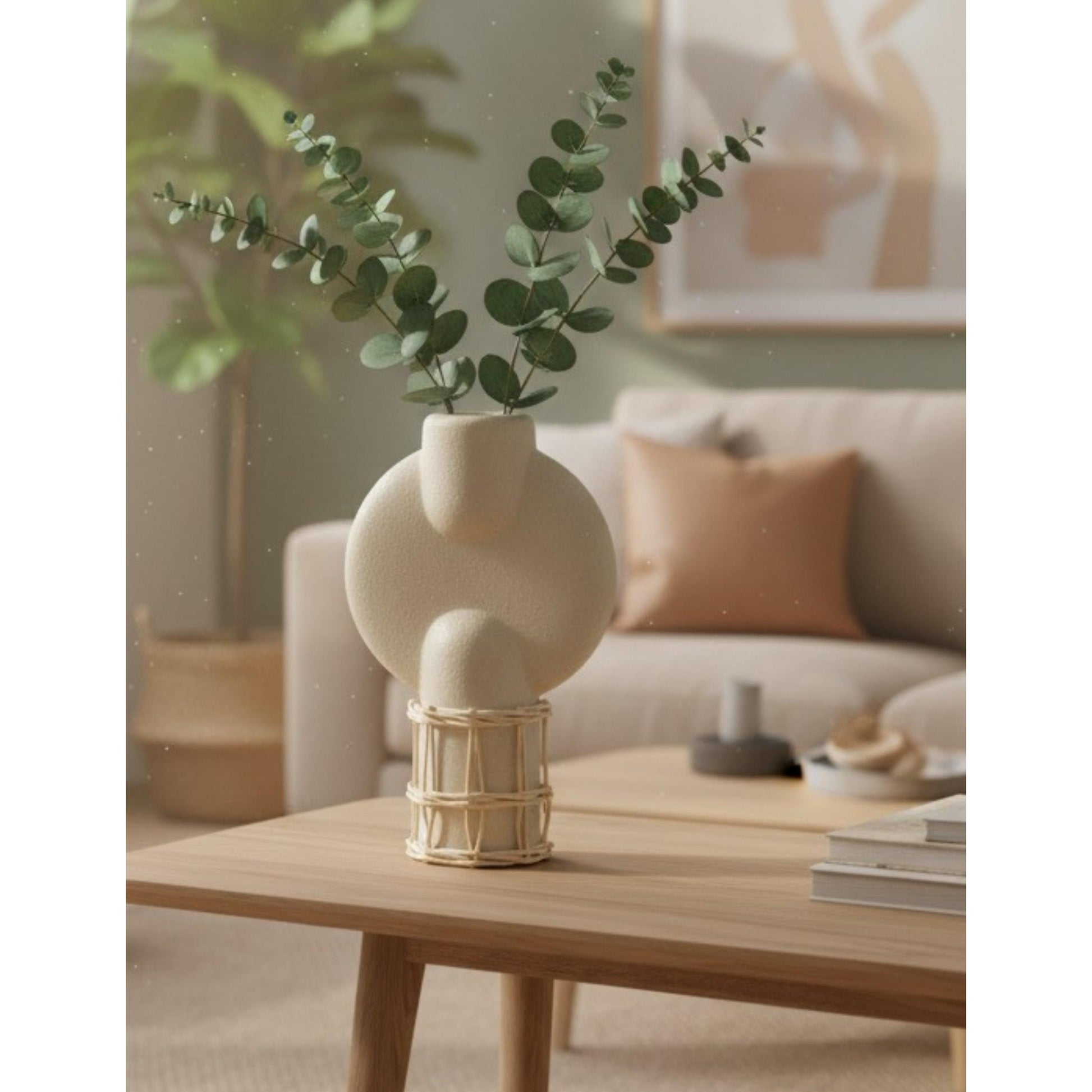 Silindir Doğal Hasır Örgülü Terakota Vazo