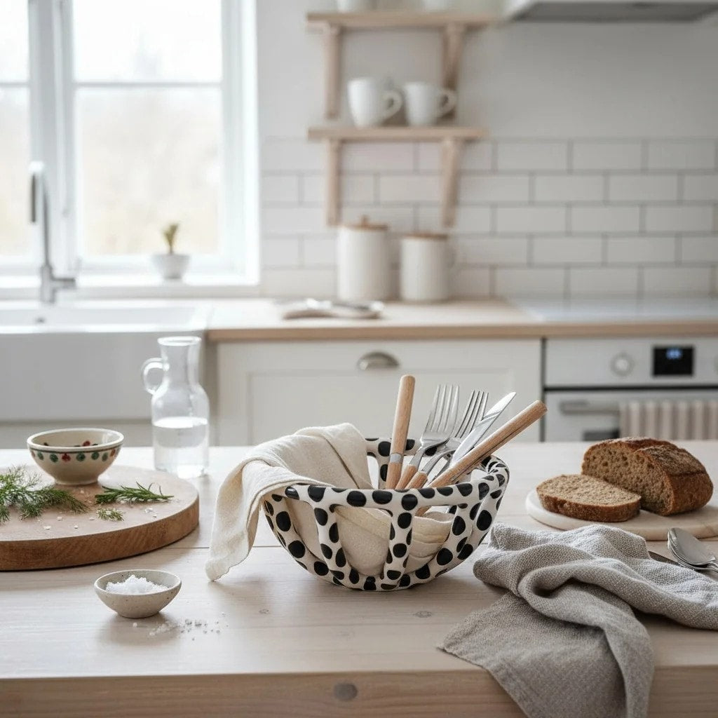 Siyah Benekli Seramik Sepet