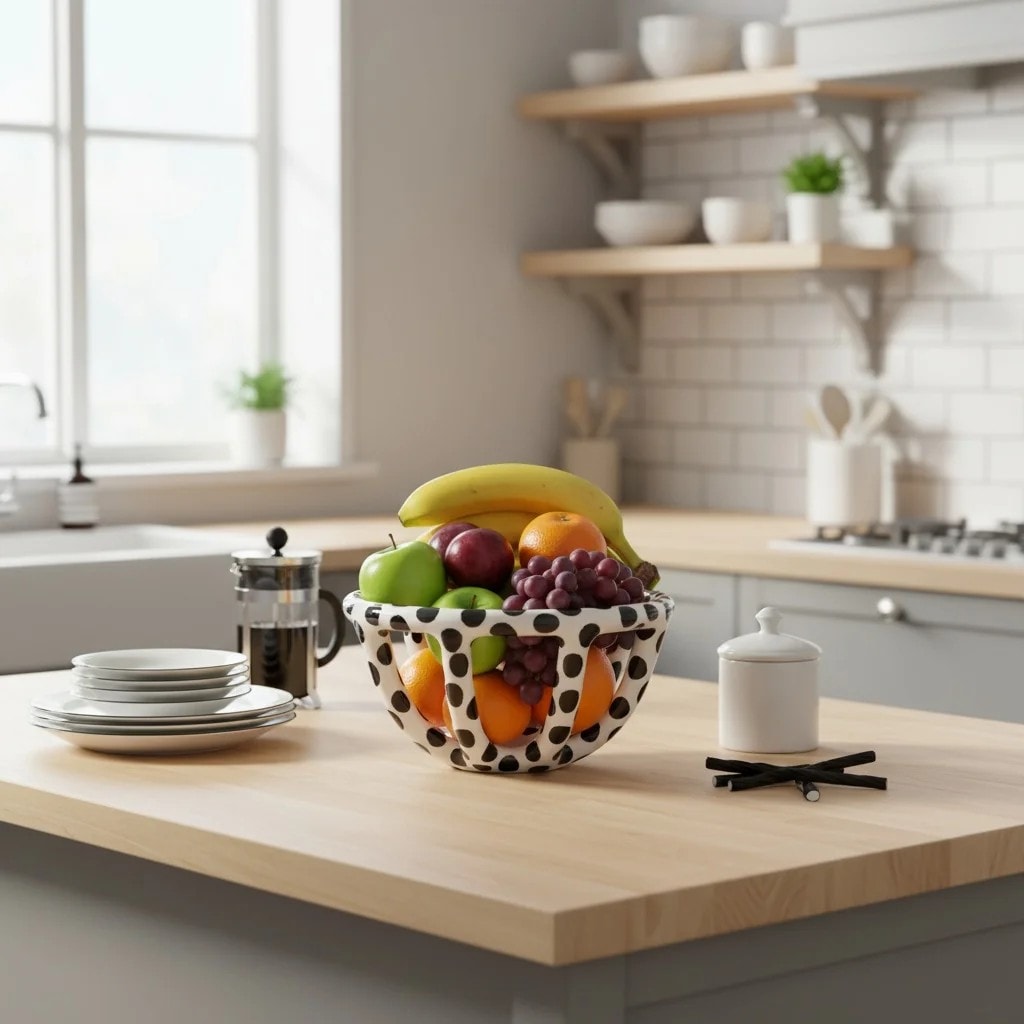 Siyah Benekli Seramik Sepet