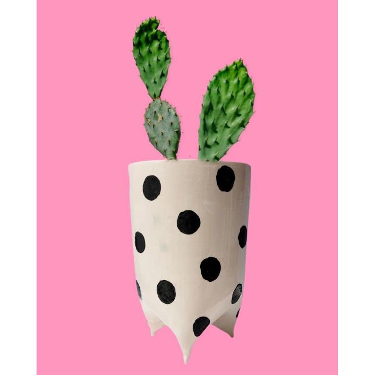 Siyah Beyaz Ayaklı Seramik Saksı