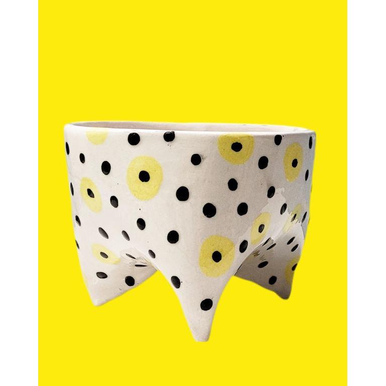 Siyah Beyaz Ayaklı Seramik Saksı