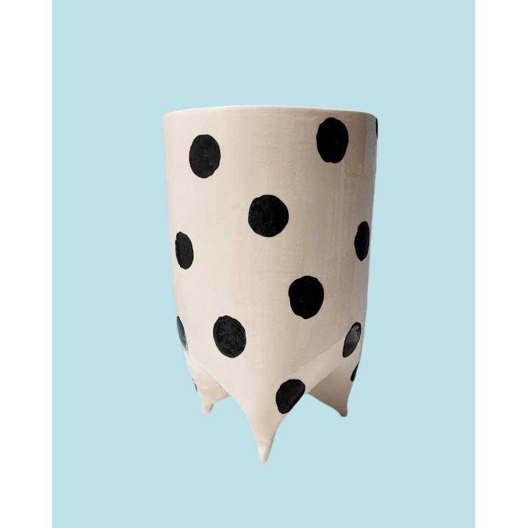 Siyah Beyaz Ayaklı Seramik Saksı